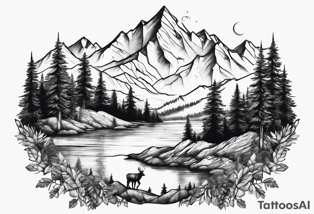 Mountains, animals, concept tattoo idea