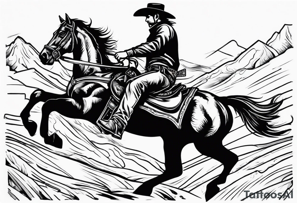 Cowboy riding off on a horse with shotgun tattoo idea