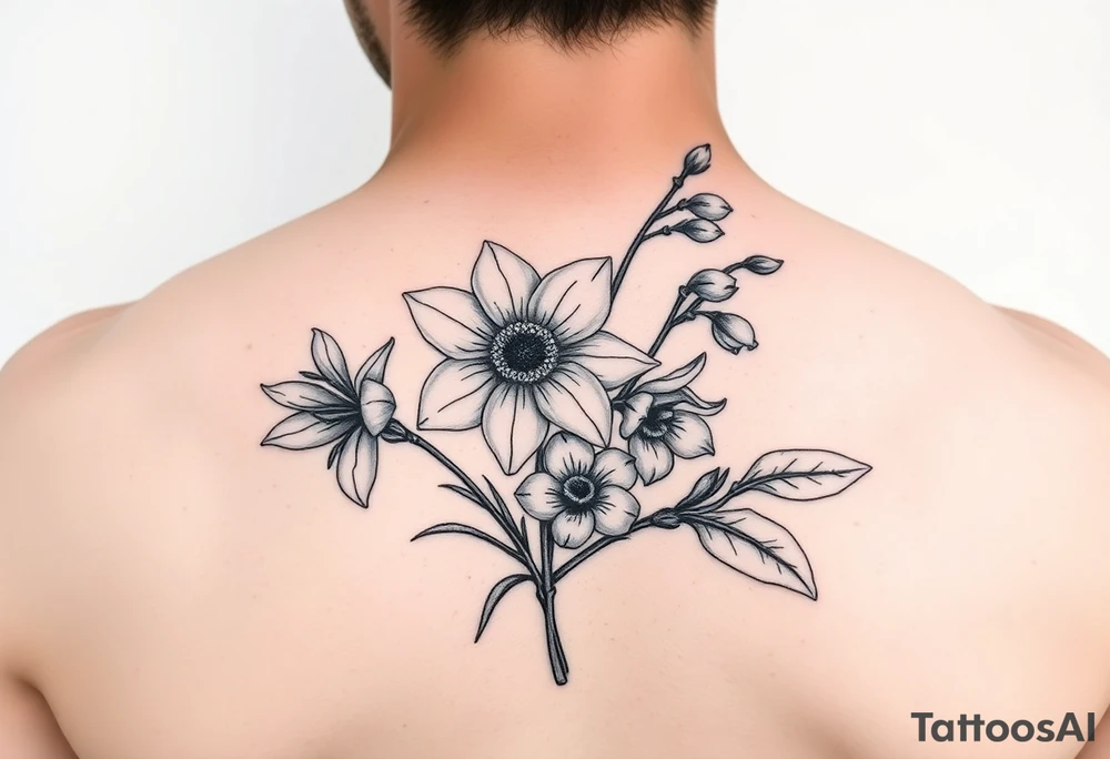 Daffodil,Daisy and lily of the valley intertwined tattoo idea