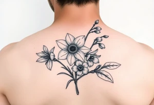 Daffodil,Daisy and lily of the valley intertwined tattoo idea