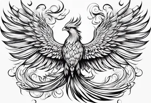 lite flowing phoenix with gold and white on tail for male tattoo idea