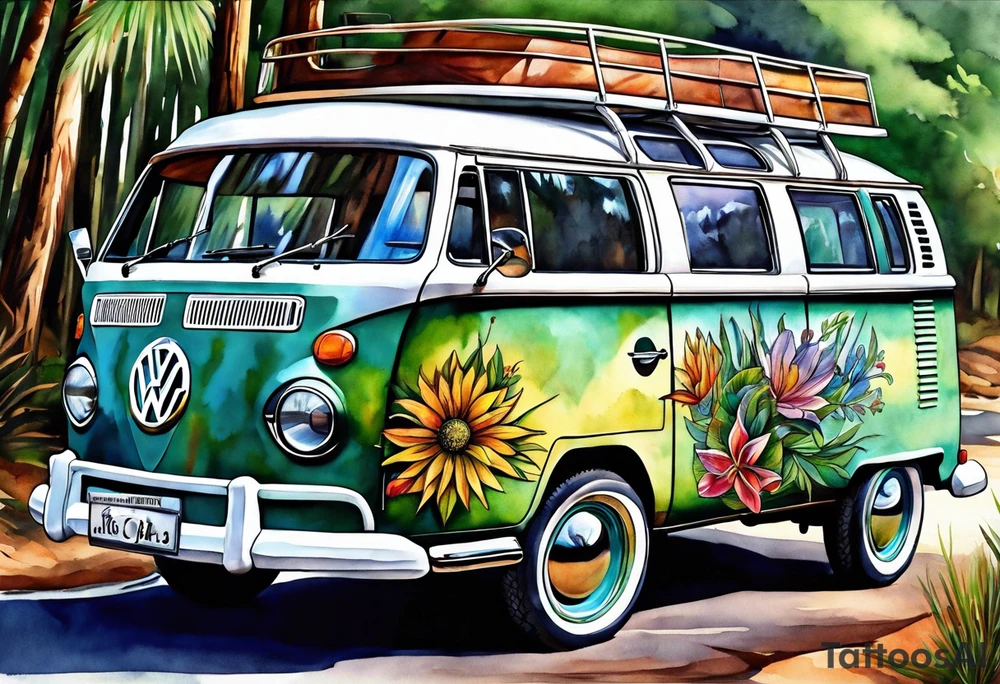 VW Kombi, Australian bush, Compass rose tattoo idea