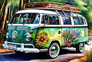 VW Kombi, Australian bush, Compass rose tattoo idea