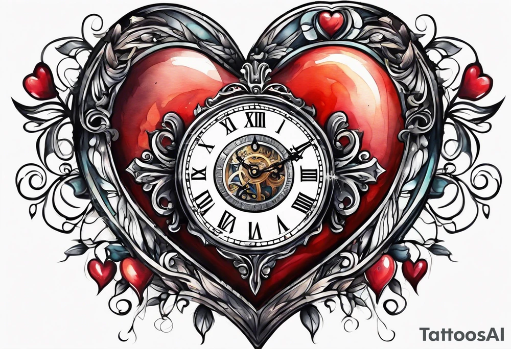 Heart with clock hands on 8 and 5 tattoo idea