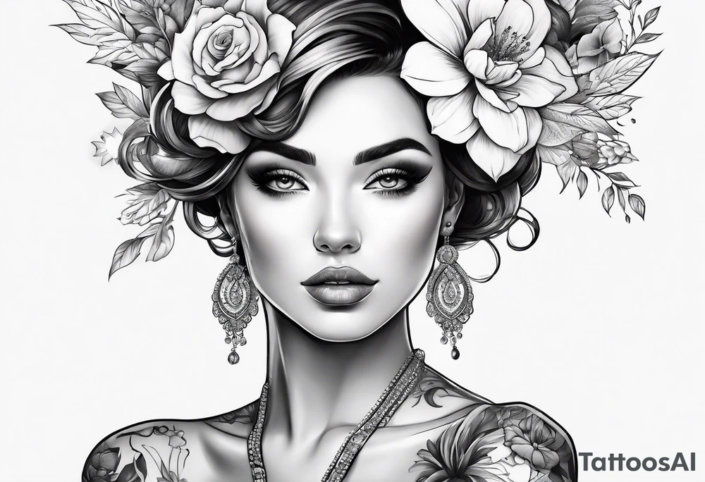woman with flower growth out of her head tattoo idea