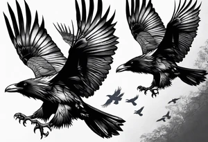 three ravens in flight tattoo idea