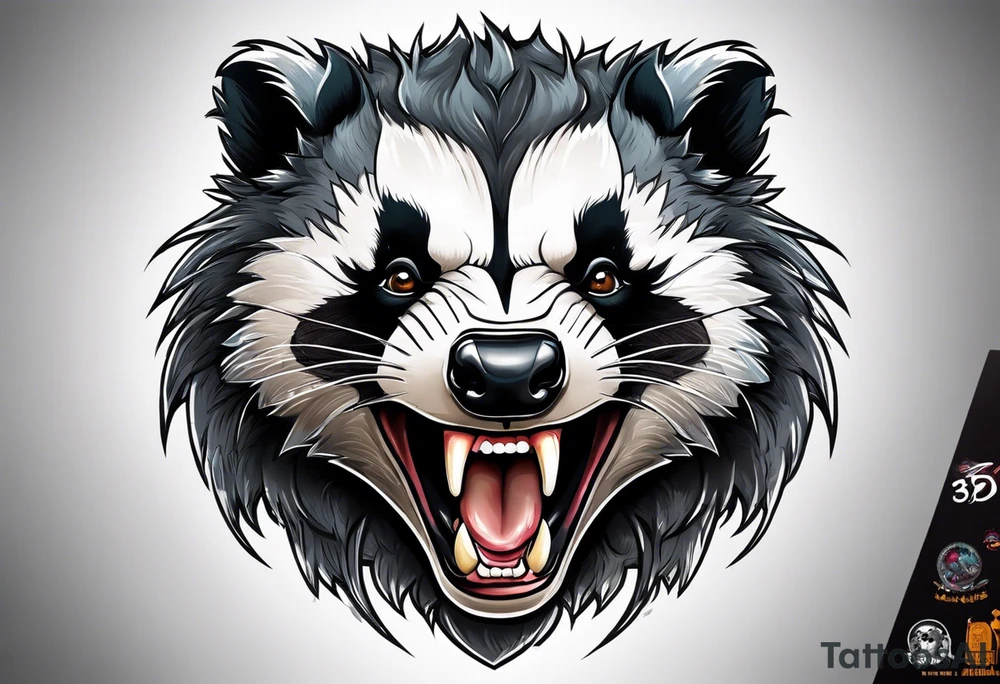 aggressive and killer face badger/wolverine with cute smile tattoo idea