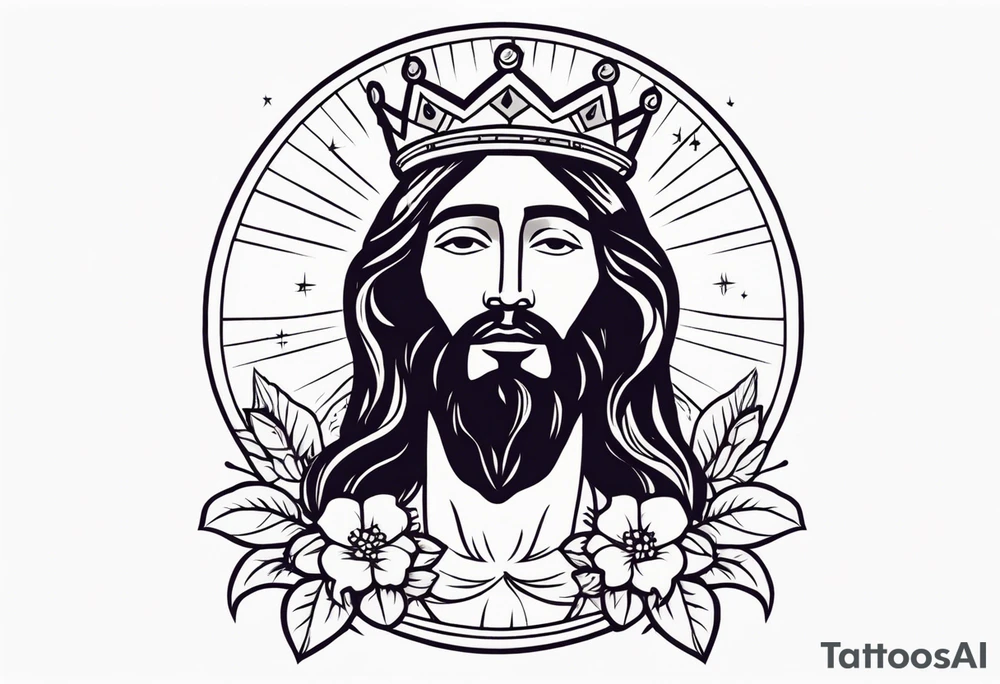 jesus with crown

old school vintage simple traditional design with vintage flowers surrounding
bold color simple tattoo idea