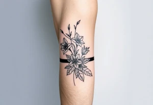 starting from a band mid forearm, narcissus flowers and holly flowers going up the arm tattoo idea