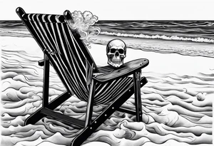 Skull smoke on the beach sitting in a beach chair with a beer in its hand tattoo idea