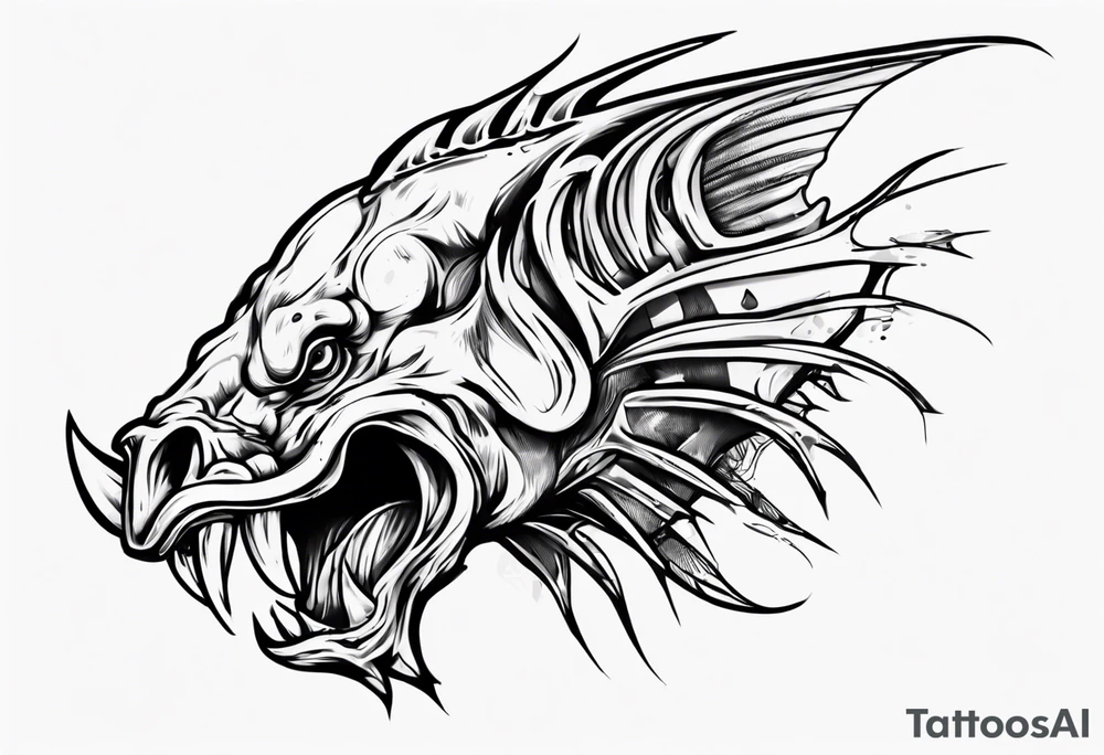 Aggressive Bullhead from the side facing right. tattoo idea