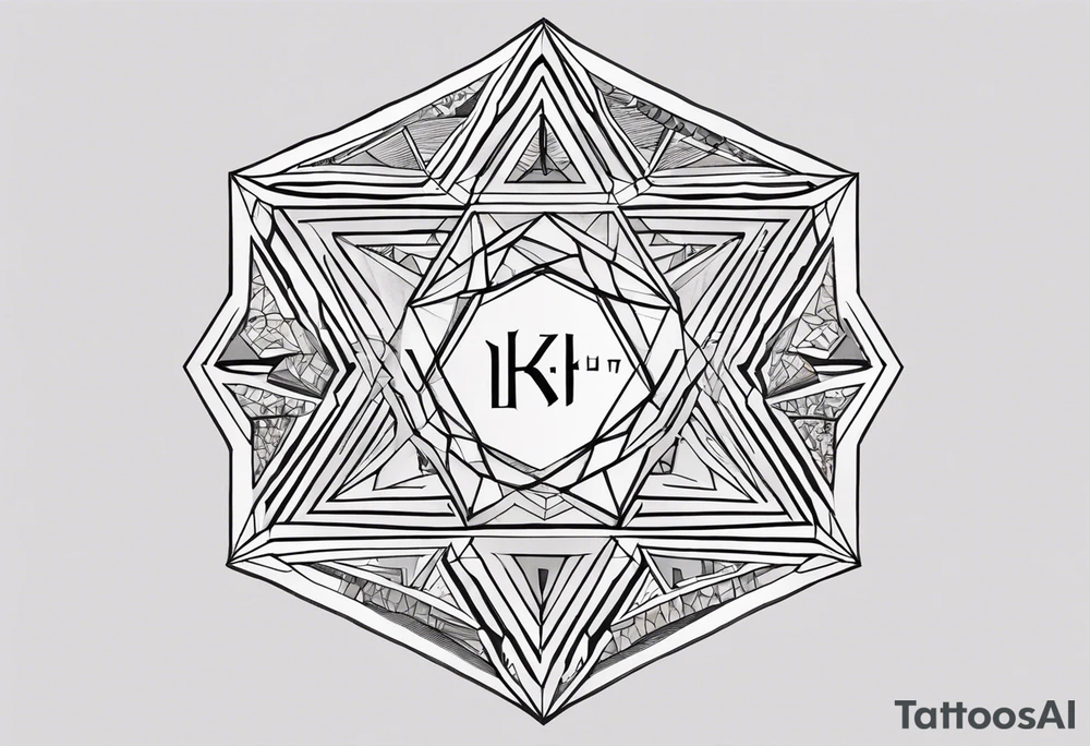 Create a design using a seven-sided polygon based on Kibbutz Be’eri’s borders. Place the Hebrew letters ב, א, ר, י inside the shape, arranged harmoniously with a geometric font, solid fills, and optional decorative patterns, ensuring legibility and aesthetic appeal. tattoo idea