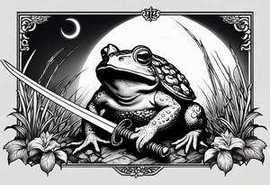 toad with sword; samurai sword Is pointing down(sword stuck in the ground) as if the toad was standing; no clothes tattoo idea