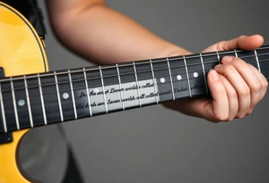 Gibson Les Paul guitar with the lyrics sheet music for the song Distant sun printed on the fret board of the guitar with the vocal music and the words to the line "Seven worlds will collide" tattoo idea