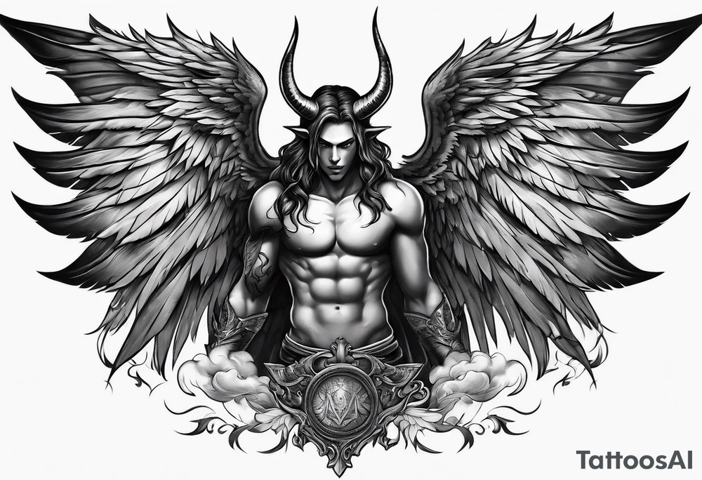 Devil with angel wings fighting upward tattoo idea Devil with angel wings fighting upward tattoo idea