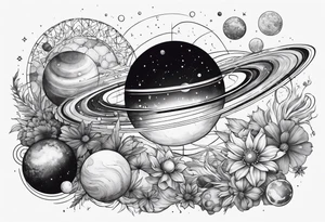 Cosmos with galaxies and planets tattoo idea