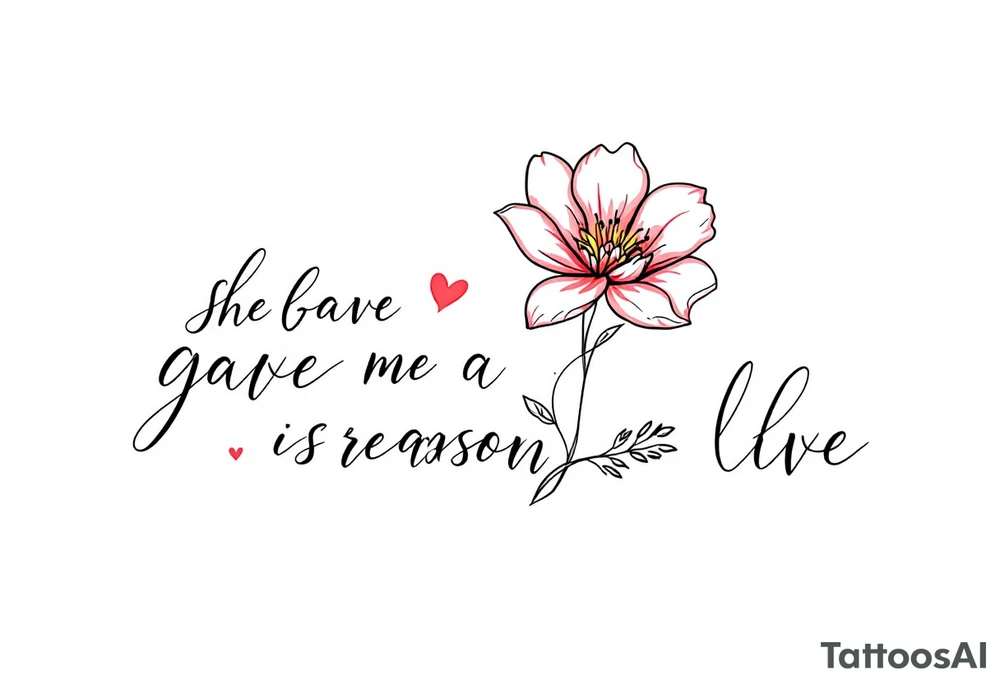 "She gave me a reason to live"  as the stem blooming into a flower tattoo idea