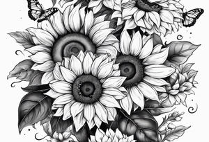 Arm sleeve with sunflowers and butterflies tattoo idea