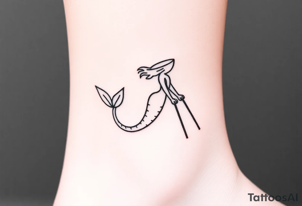 Mermaid with crutches tail tattoo idea