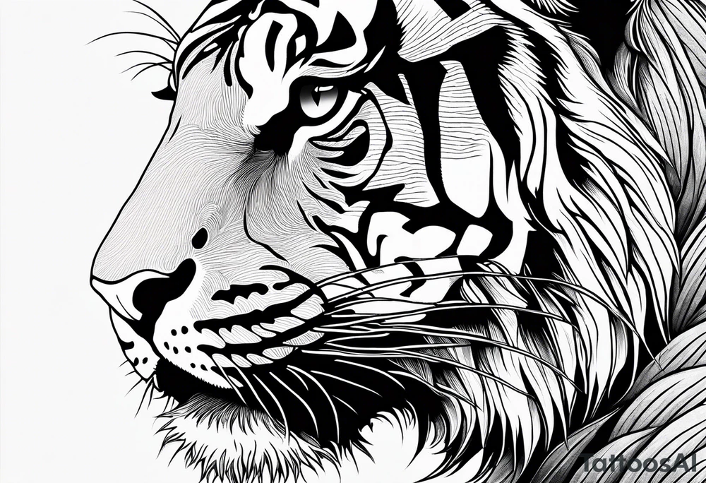 minimalist tiger outline near water tattoo idea