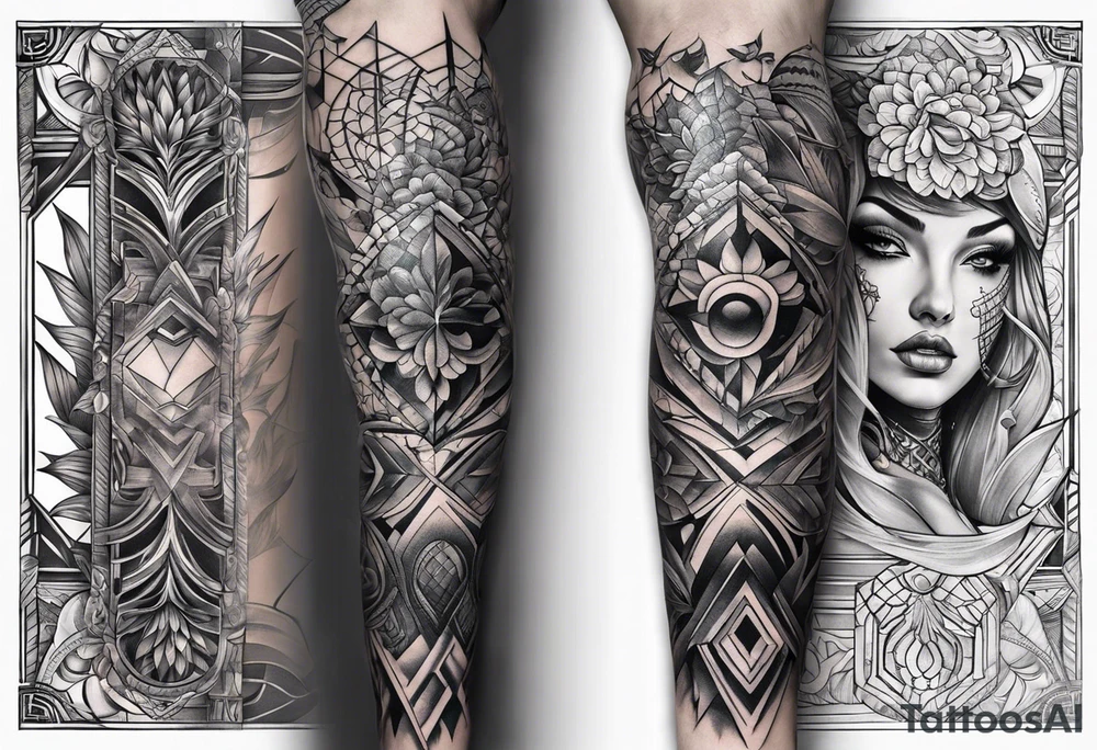 Full leg tattoo sleeve square tattoo idea