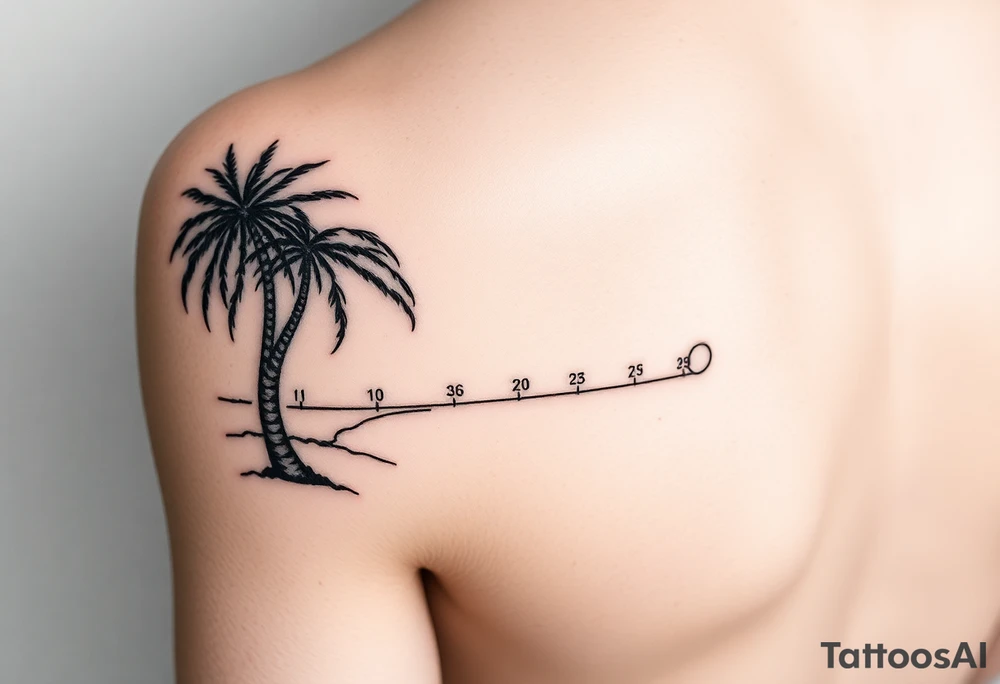 palm tree, beach, sun, timeline on arm tattoo idea