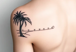 palm tree, beach, sun, timeline on arm tattoo idea