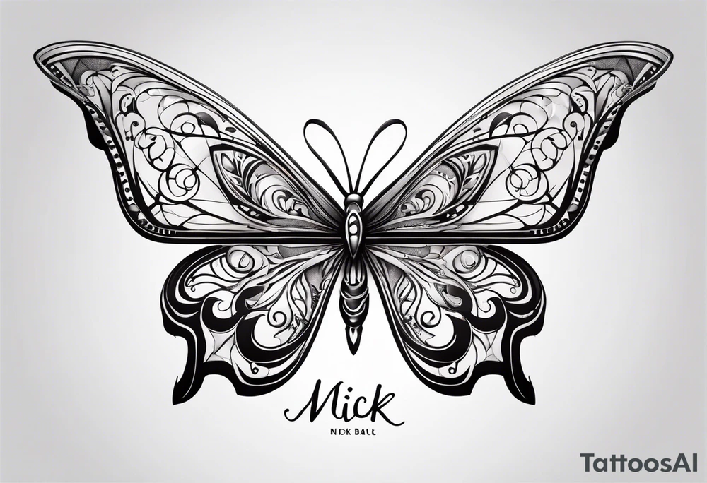 A lower back butterfly tatoo with the name nick below the butterfly tattoo idea