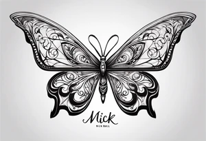 A lower back butterfly tatoo with the name nick below the butterfly tattoo idea