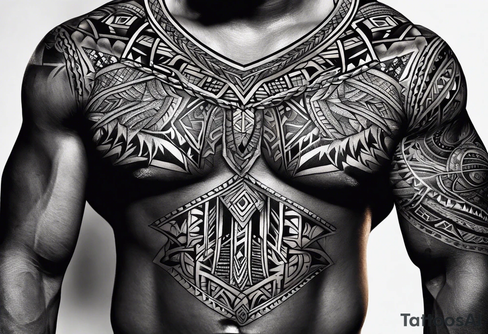 Nigerian pattern tribal tattoo on left chest to deltoid tattoo idea