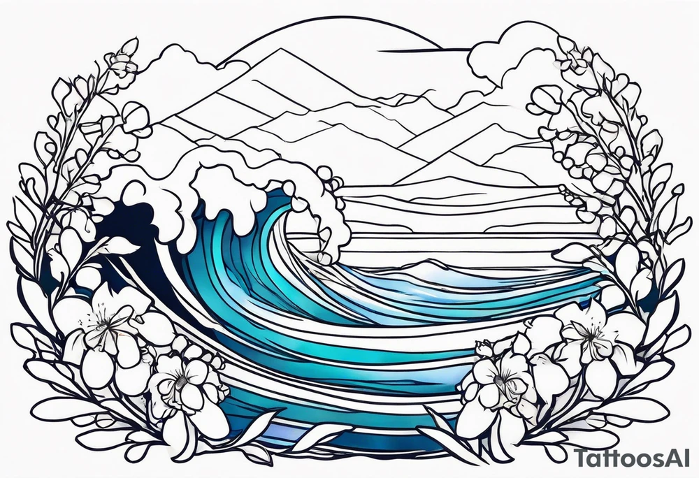 ocean wave with lupine and fireweed tattoo idea