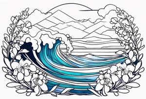 ocean wave with lupine and fireweed tattoo idea