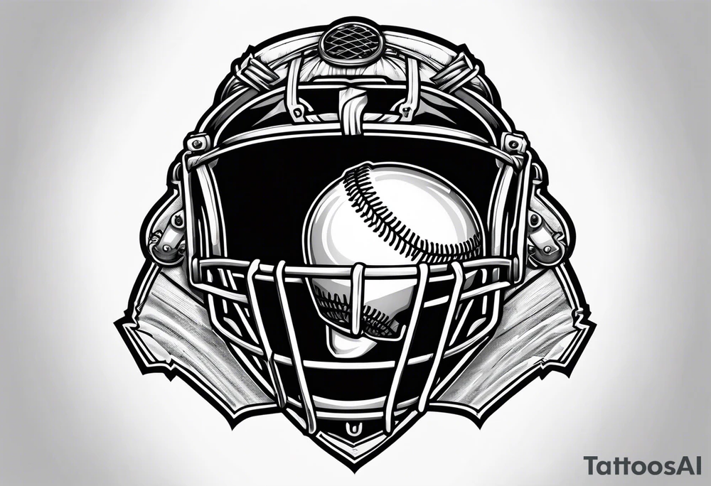 baseball home plate with a catcher helmet on a black background tattoo idea