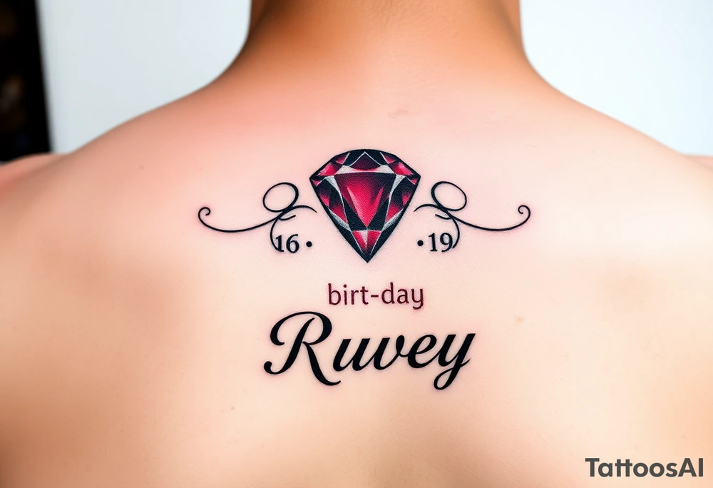 Small Ruby gem  with birthday 7-6-19 and name Ruby tattoo idea
