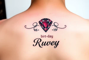 Small Ruby gem  with birthday 7-6-19 and name Ruby tattoo idea