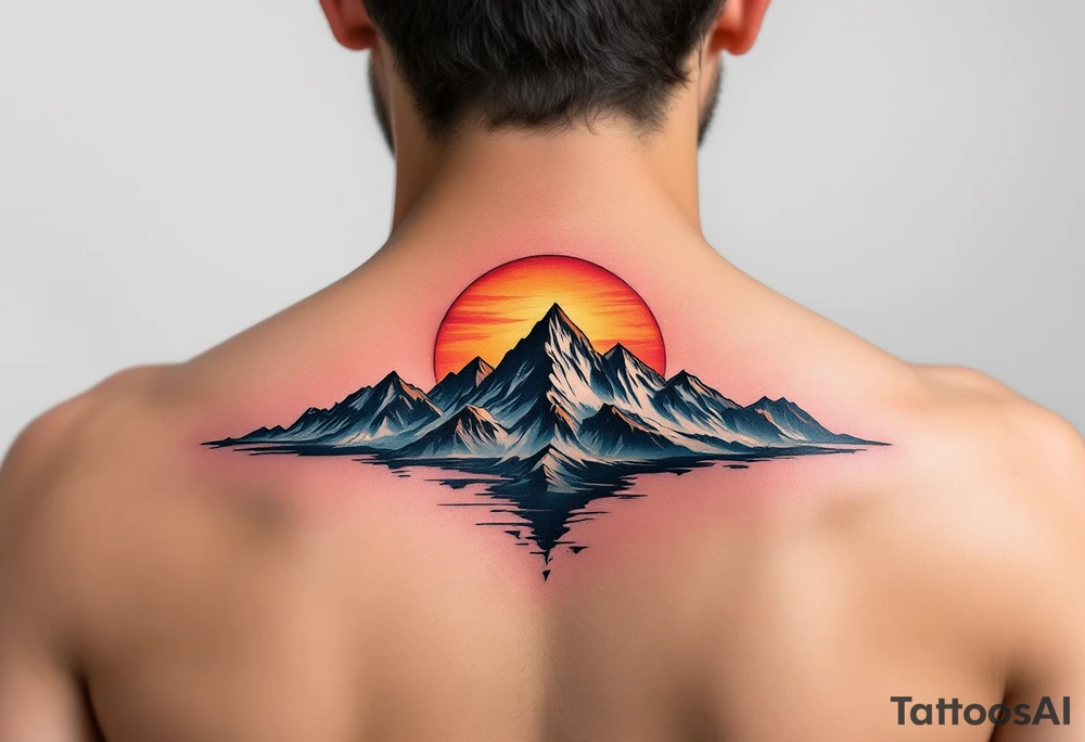 A sunset-hued mountain range represents the serenity and freedom of nature. tattoo idea