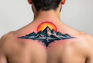 A sunset-hued mountain range represents the serenity and freedom of nature. tattoo idea