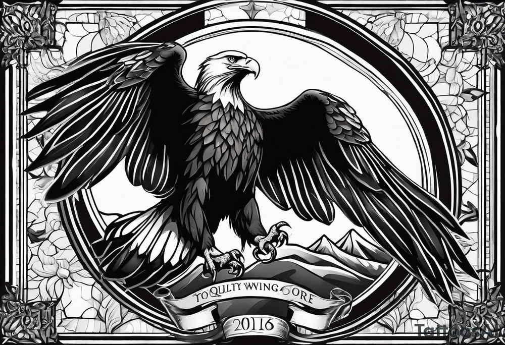 Eagle Wing tattoo with wording Momento Mori. Tattoo should not be too dark or too Light. Balanced tattoo idea