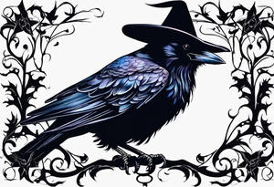 Silloutes of crow wearing witches hat tattoo idea