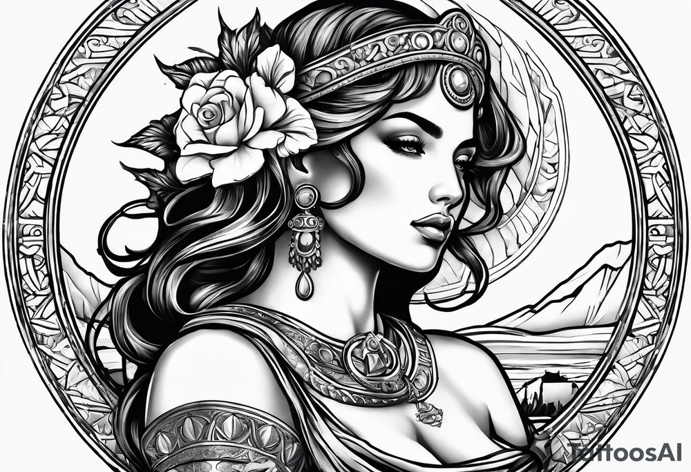 make a beautiful female woman in roman theme tattoo idea