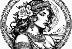 make a beautiful female woman in roman theme tattoo idea