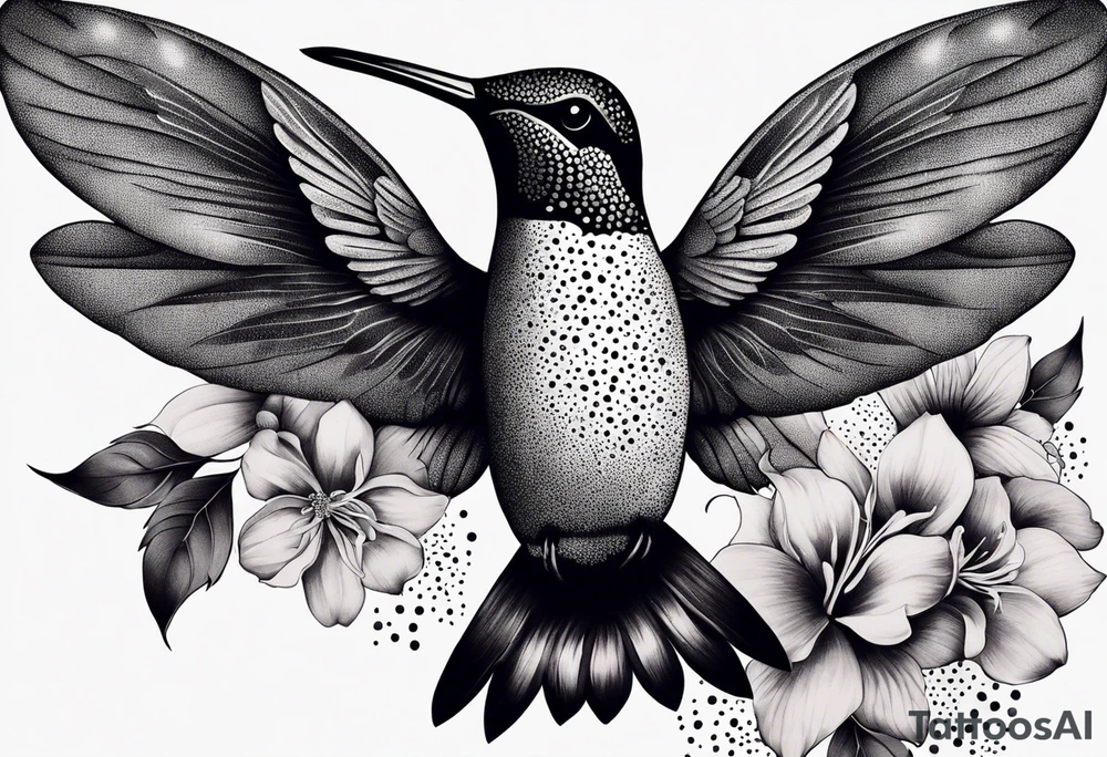 botanical, flowers, colorful, different, hummingbird tattoo idea