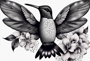 botanical, flowers, colorful, different, hummingbird tattoo idea