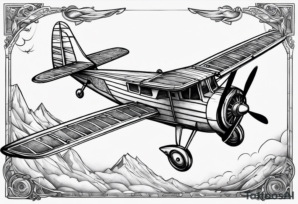 sketch of adventure plane in perspective from the bottom tattoo idea