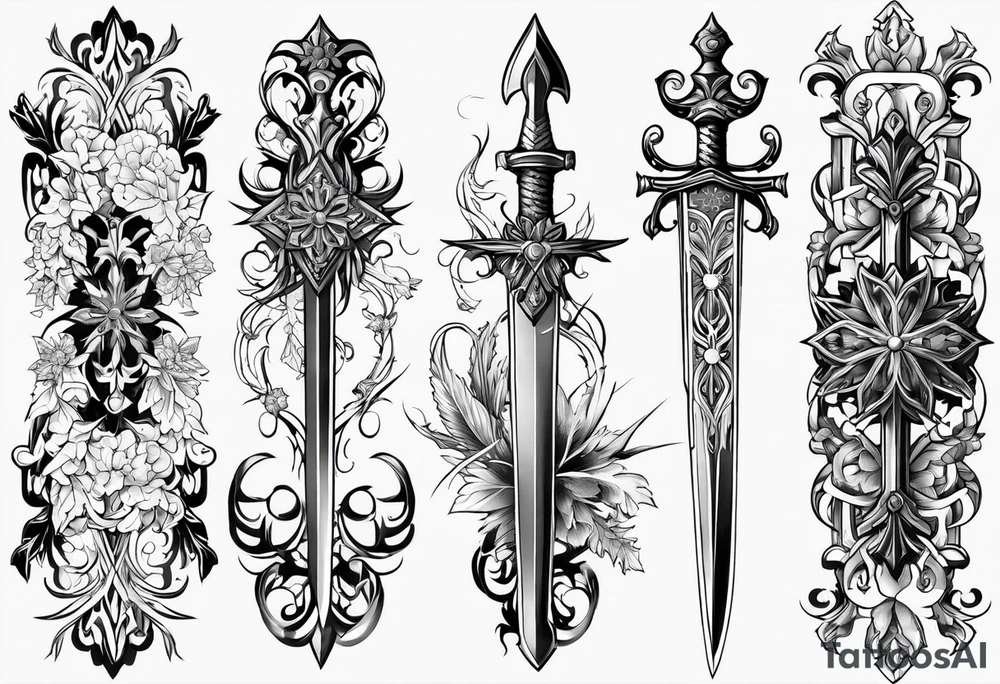 snowflakes on swords tattoo idea