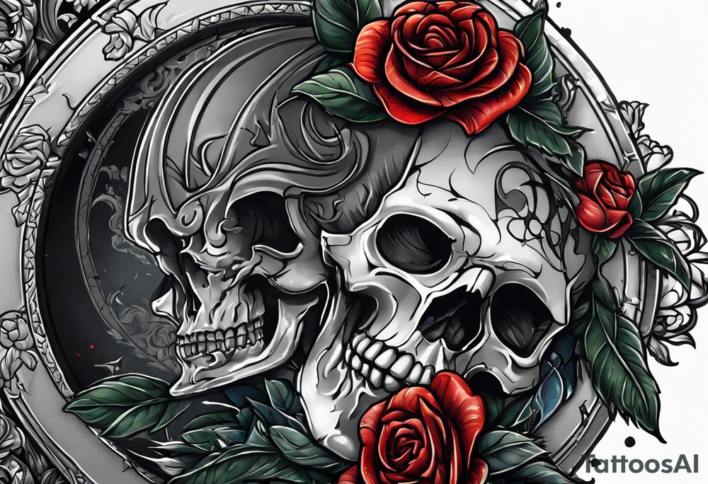 Arm emerging from grave. 
MIW Reincarnate written on gravestone tattoo idea
