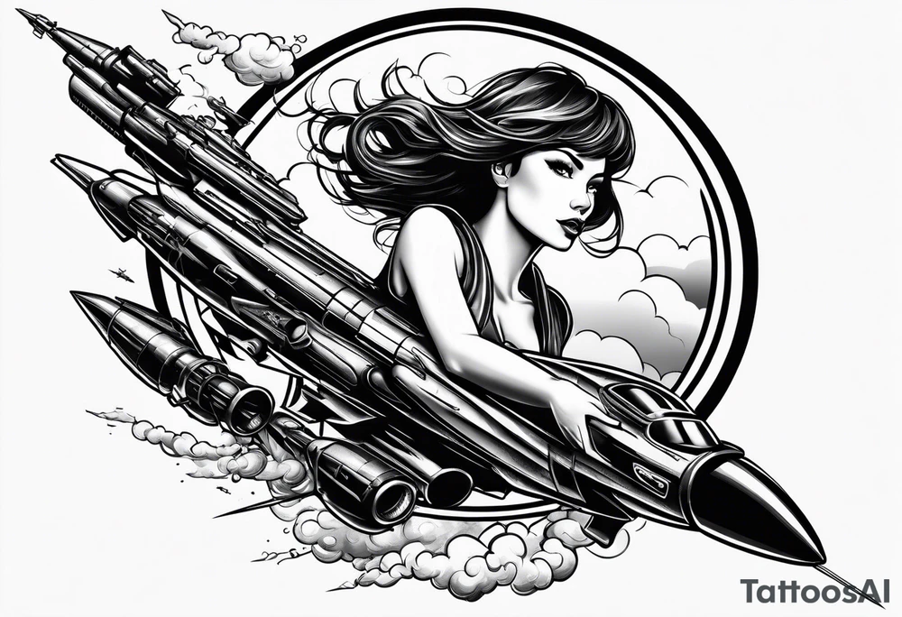 Girl riding a missile tattoo idea