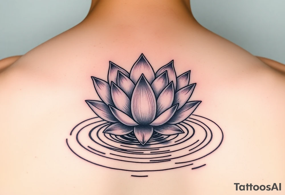 serene lotus flower emerging from sacred waters with ripples tattoo idea