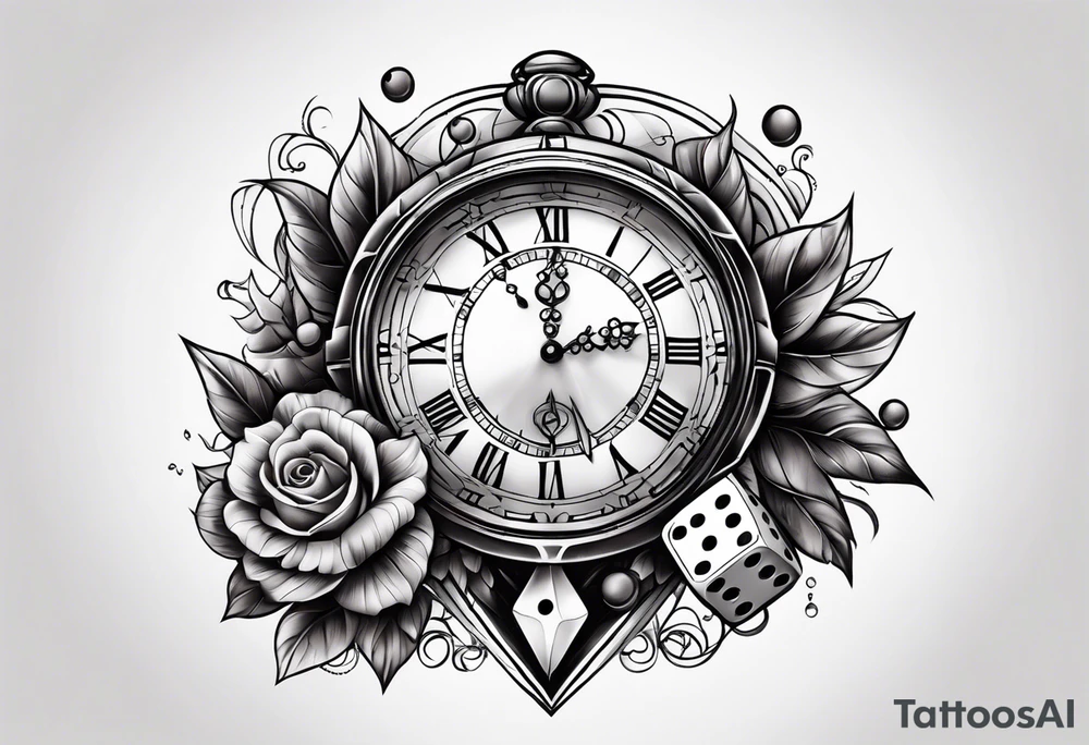 Time piece clock with dice smoked up tattoo idea