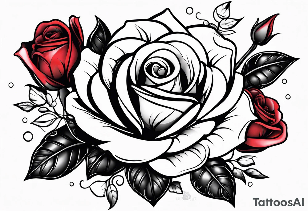 Roses with filled in stars & bubbles tattoo idea